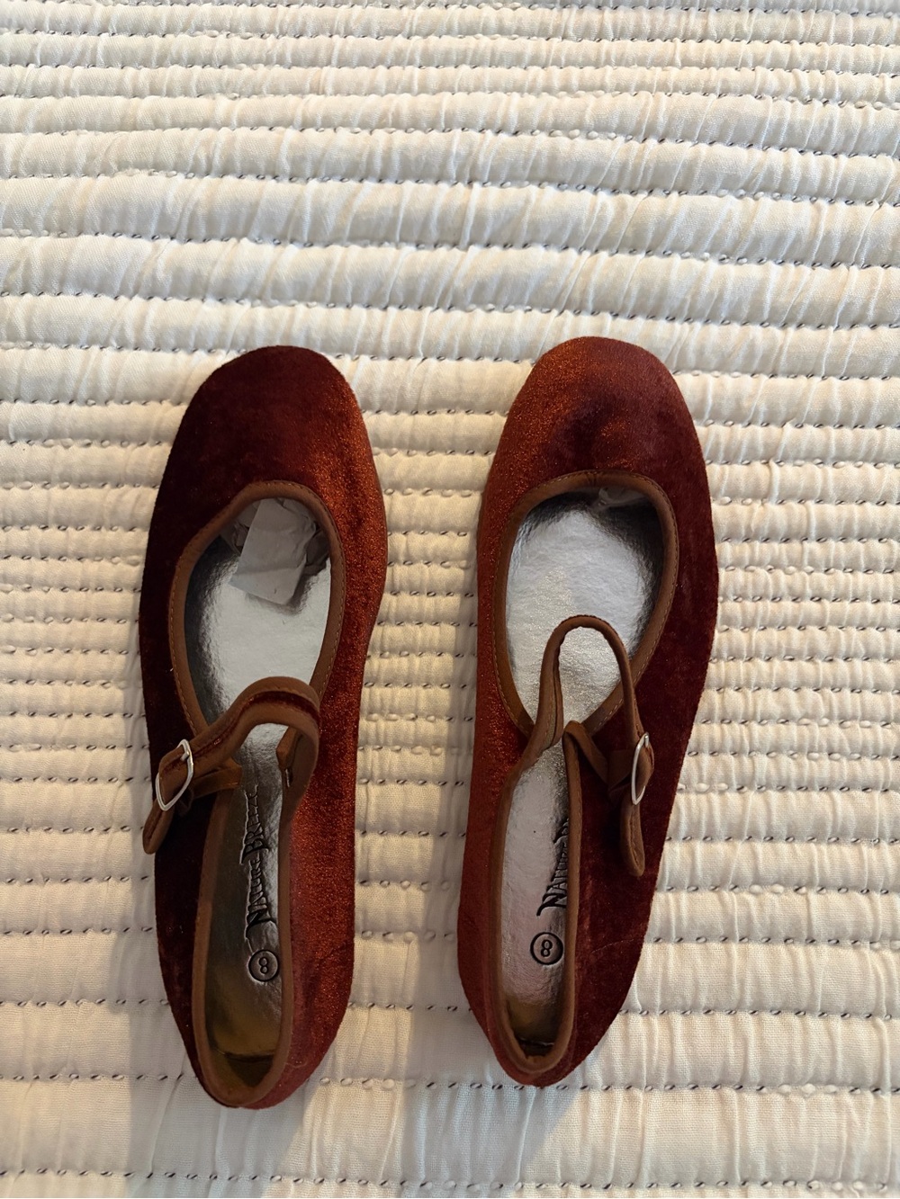 Nature Breeze Velvet Mary Jane Flats in Rust